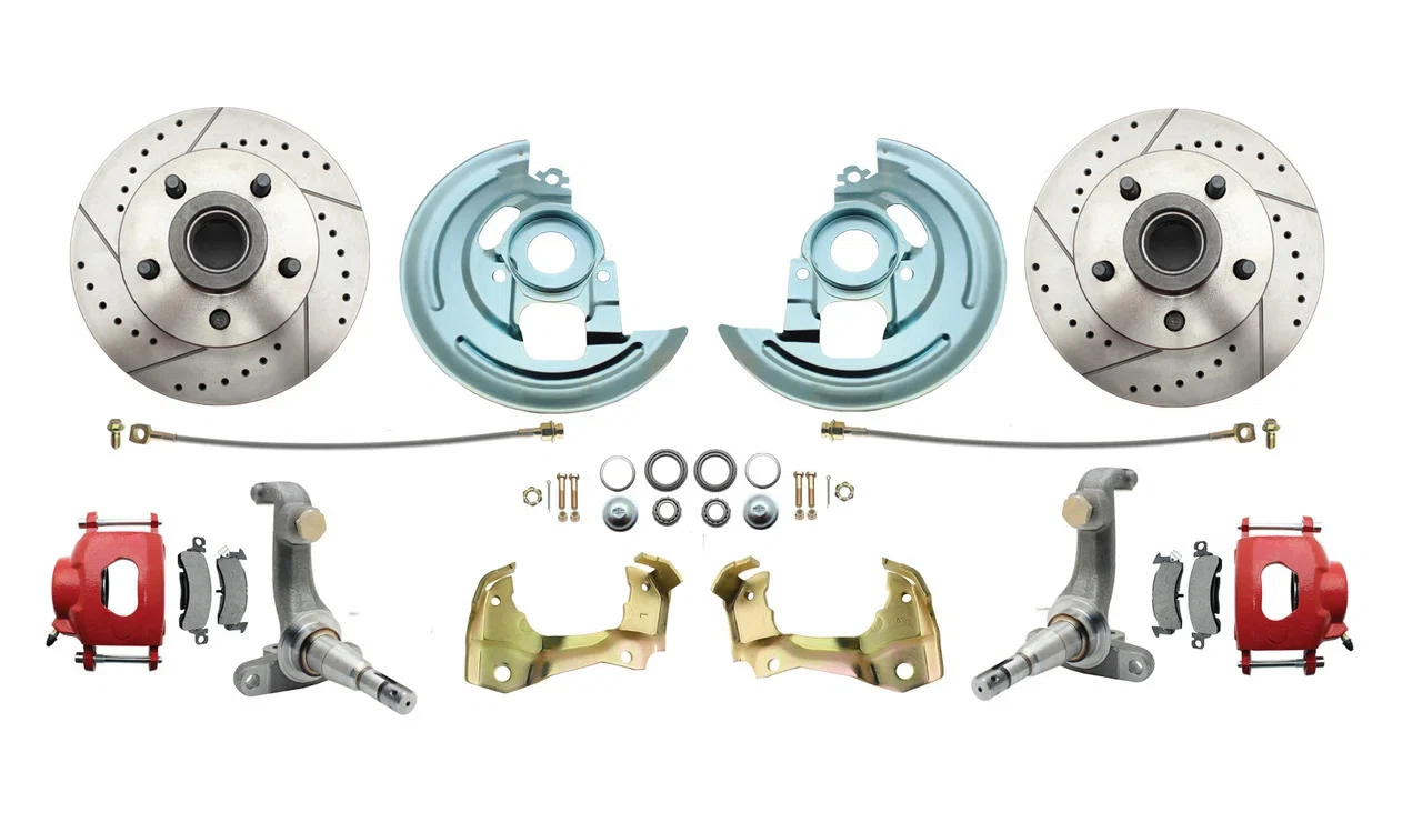 Fits 1962-1967 Chevy Nova X Disc Brake Kit Drilled_Slotted Rotors-Red DBK6267LXR